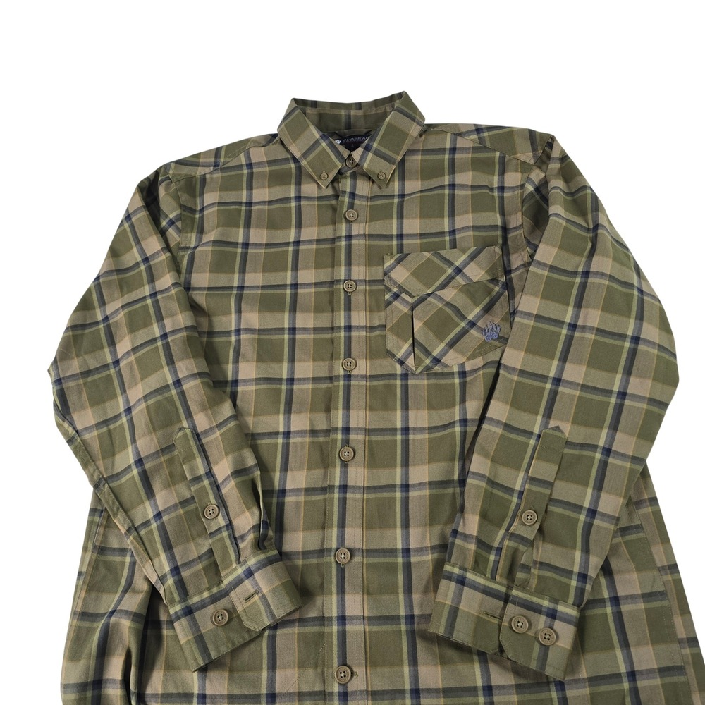 Alaskan Hardgear Duluth Trading Co Mens Large Olive Plaid Wool Blend Shirt 89319